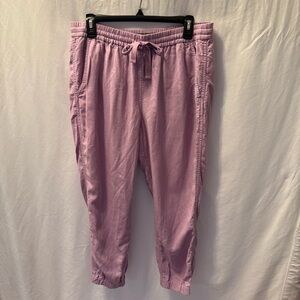 Point Sur Linen Jogger Pants 8 Lilac Lightweight Loungewear Stretch Ankle Cuff